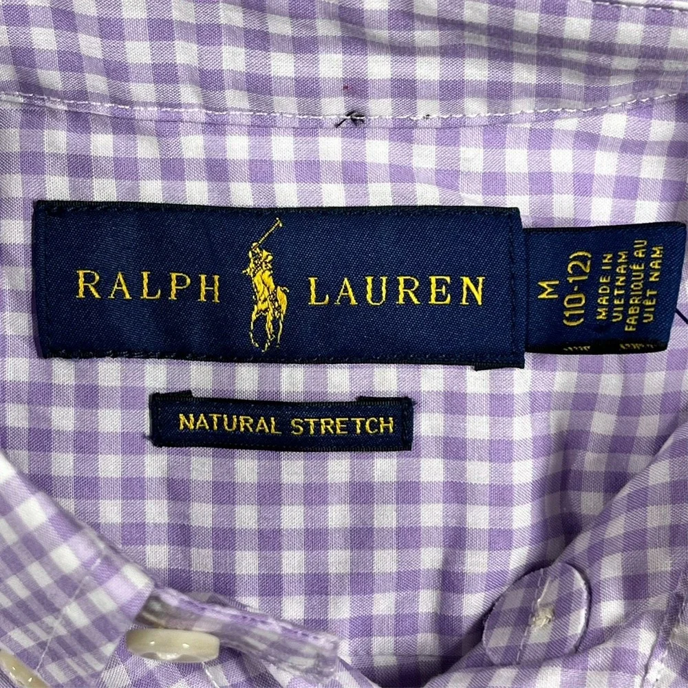 Ralph Lauren Natural Stretch Button Down Boy's‎ M (10-12) Gingham Check *Flaw